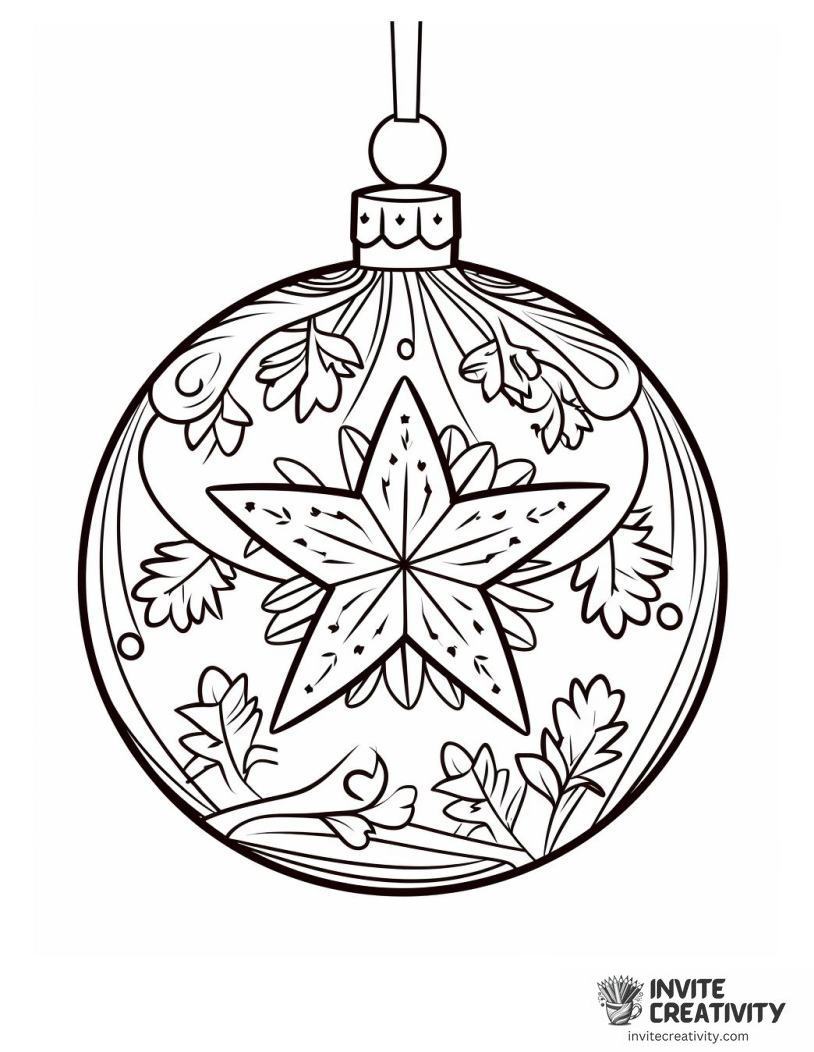 christmas ornament star in ball drawing to color