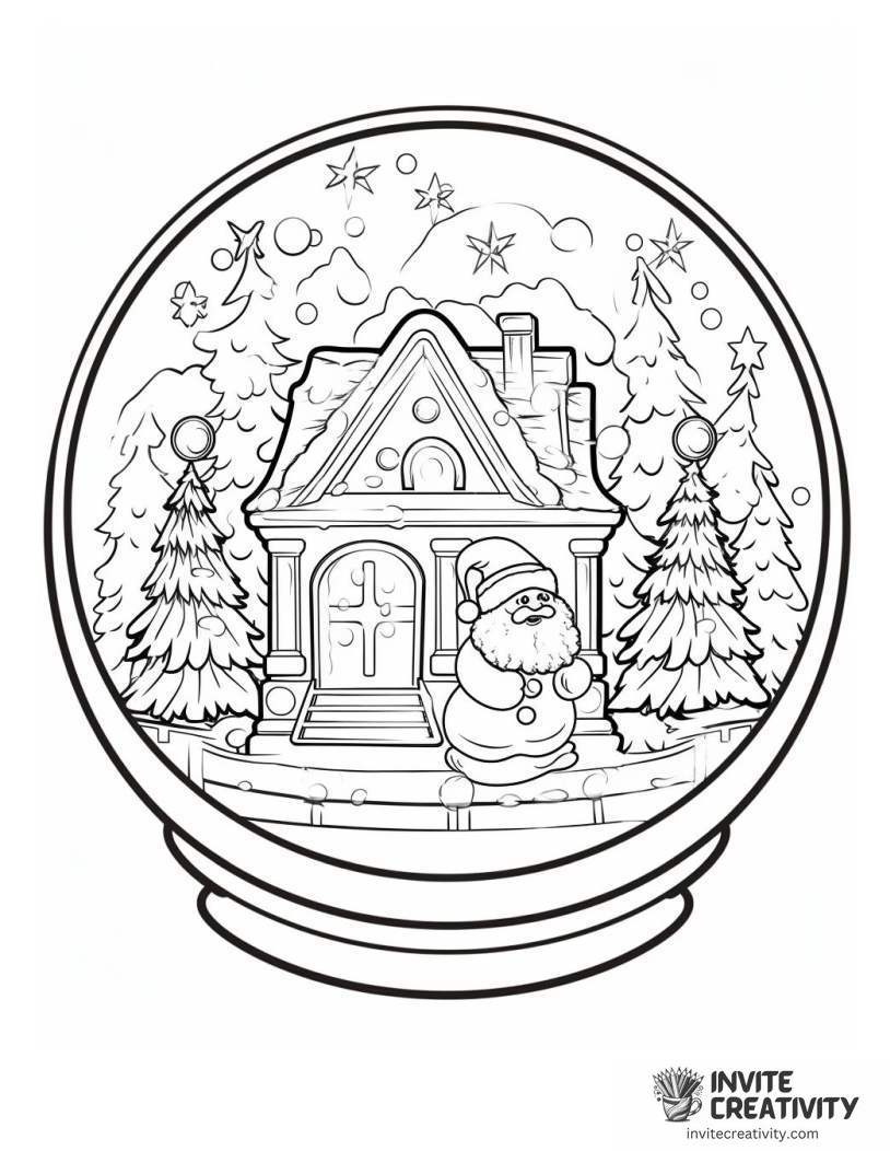 christmas snowglobe with santa snowman To Color