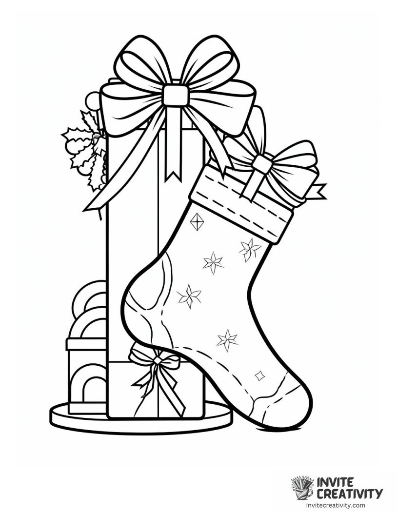 christmas stocking with bow Page to Color