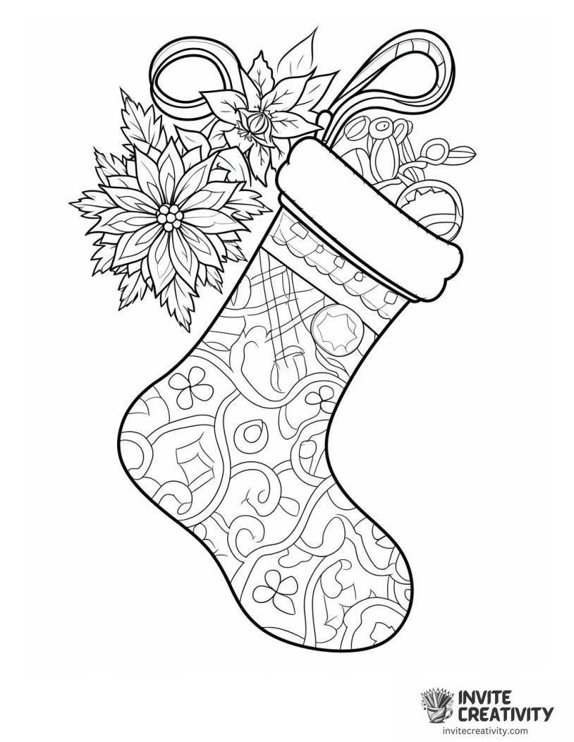 christmas stocking with ornaments Coloring sheet of