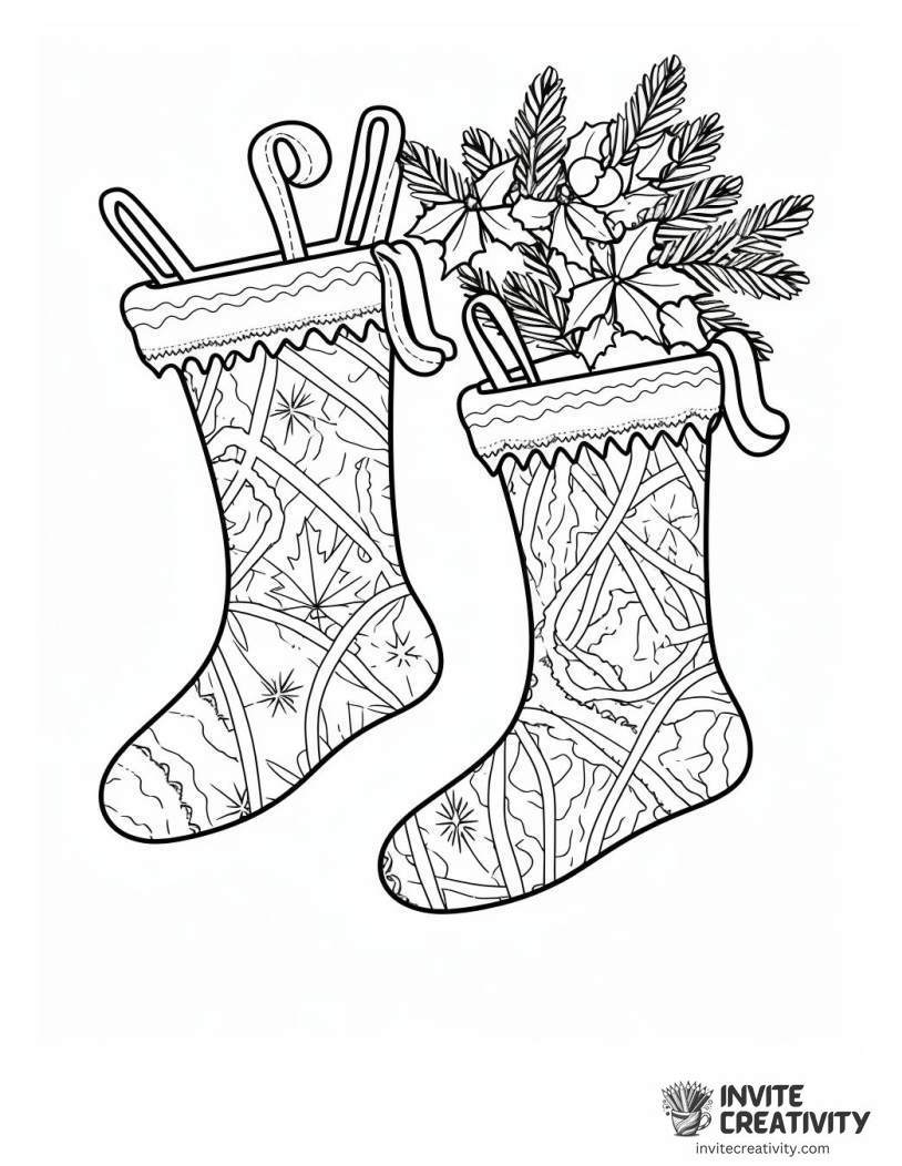 christmas stockings with christmas wreath Coloring page
