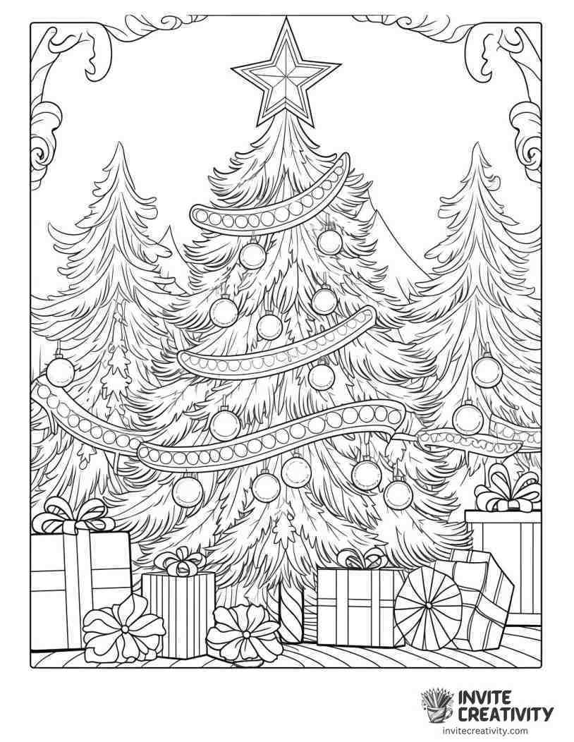 christmas tree and presents Coloring sheet