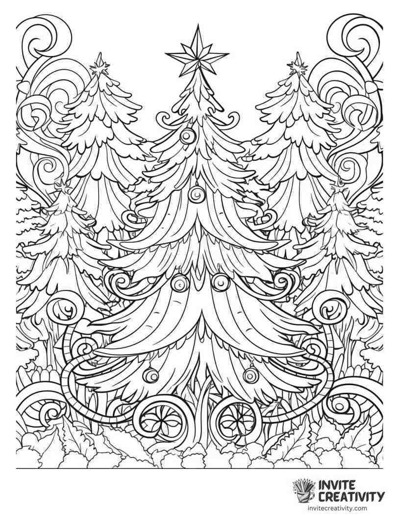 christmas tree in a forest To Color