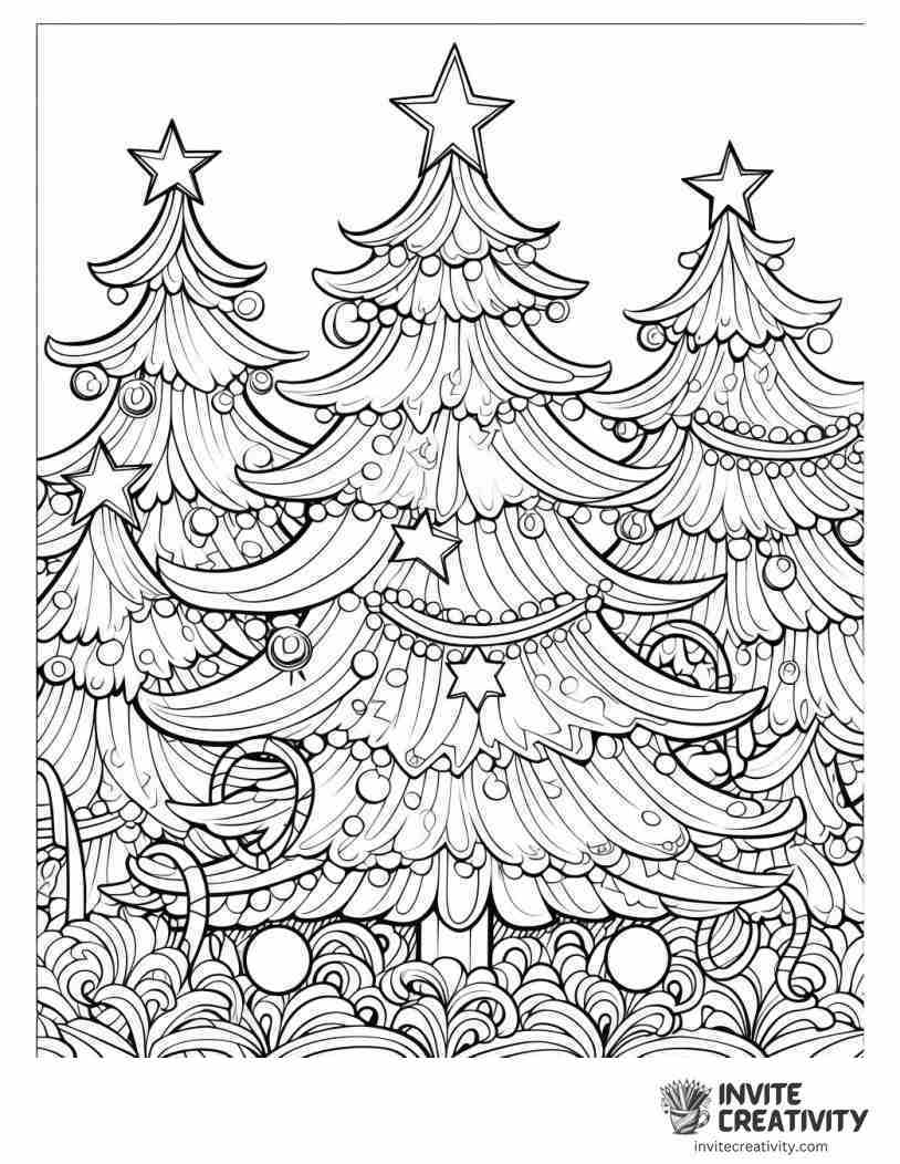 christmas tree in a forest advanced Coloring page