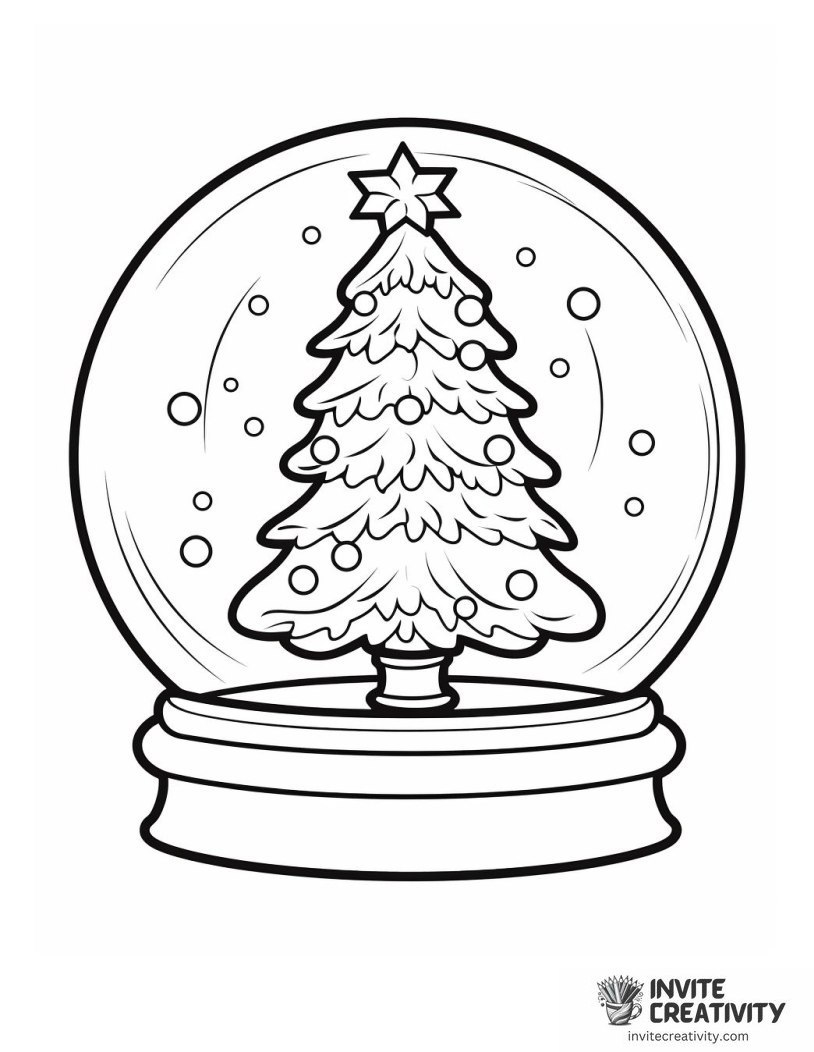 christmas tree in a snow globe Coloring page