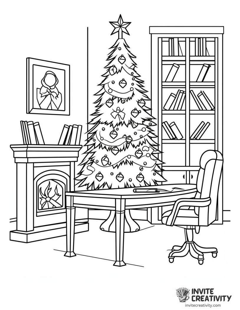 christmas tree in the office Coloring sheet of