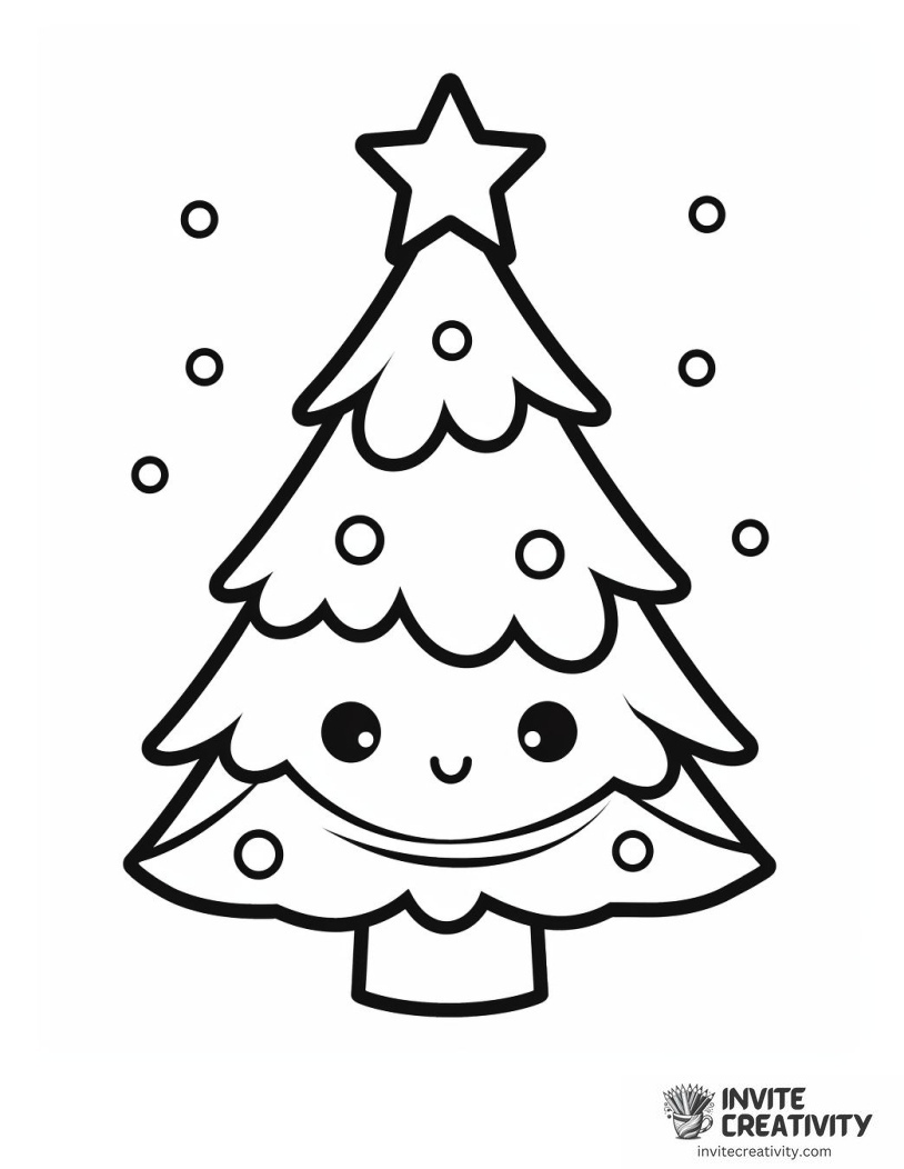 christmas tree kawaii Coloring page of