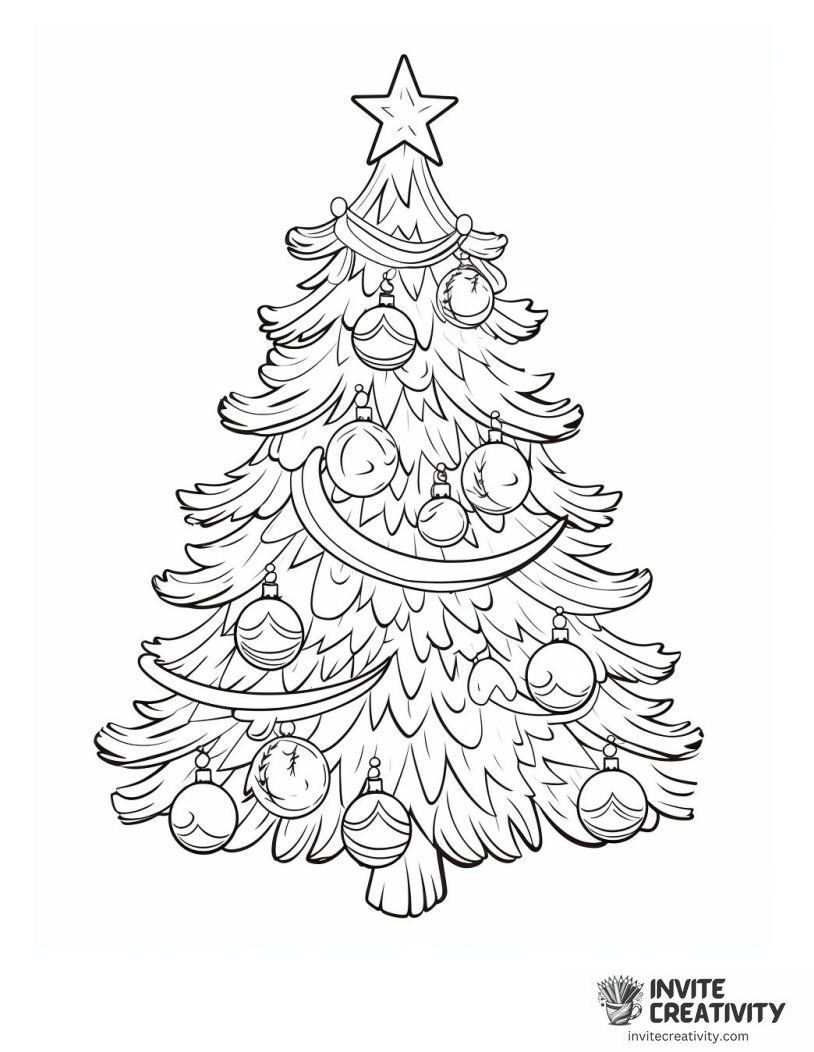 christmas tree with ball ornaments Coloring sheet