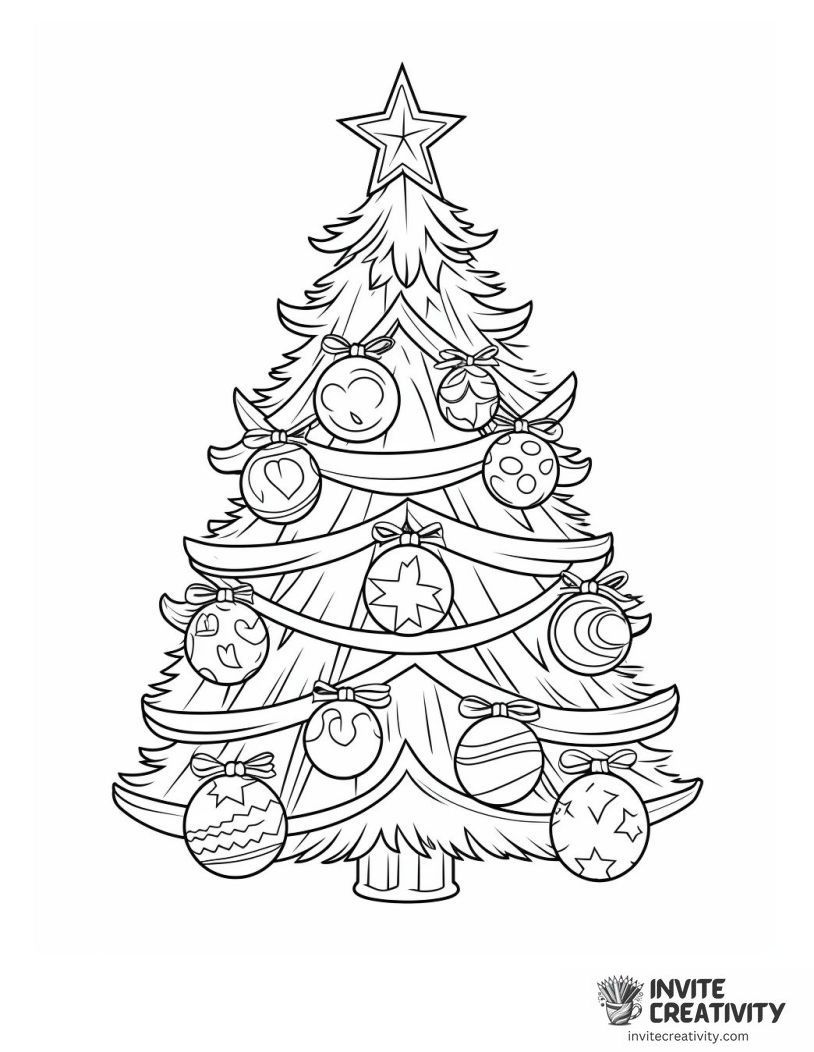 christmas tree with ornaments fun Coloring sheet