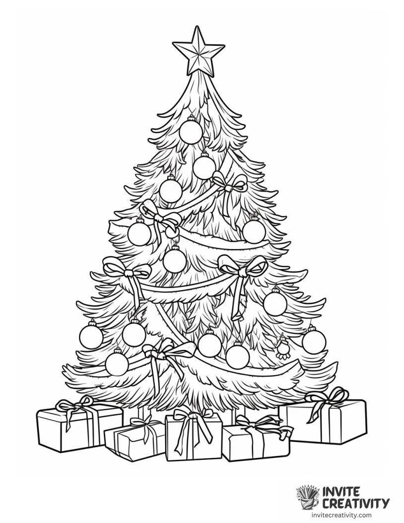 christmas tree with ornaments outline