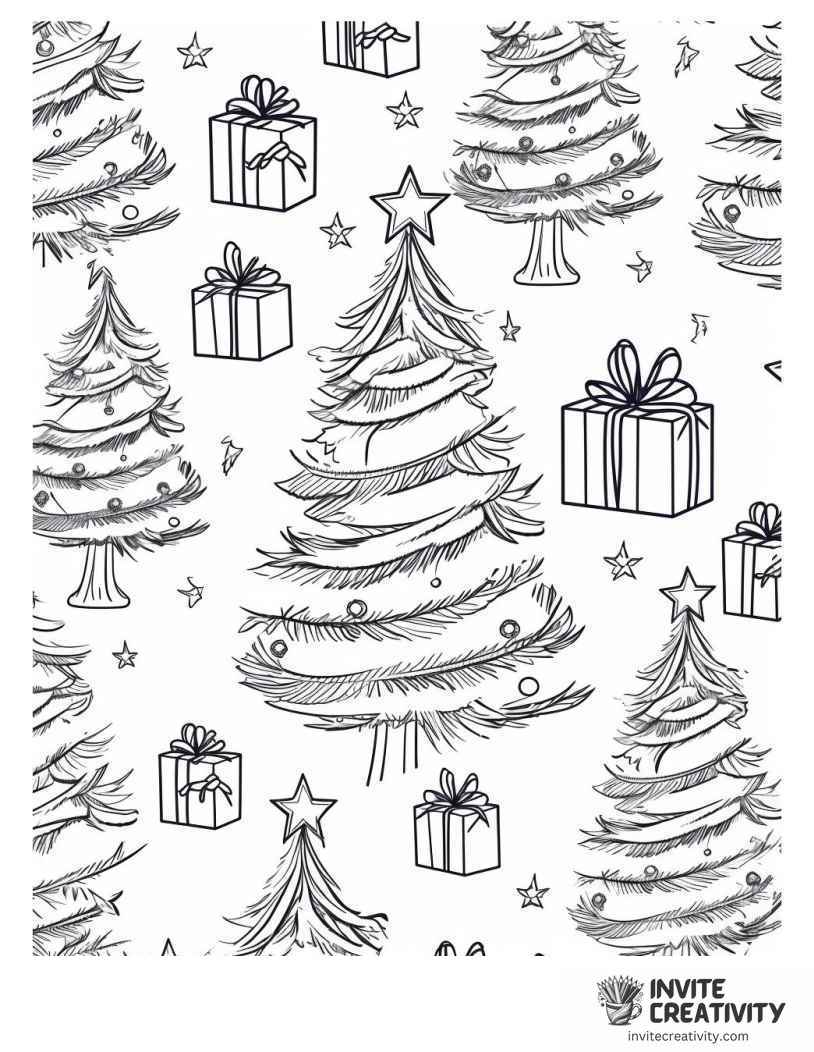 christmas tree with presents Coloring page of