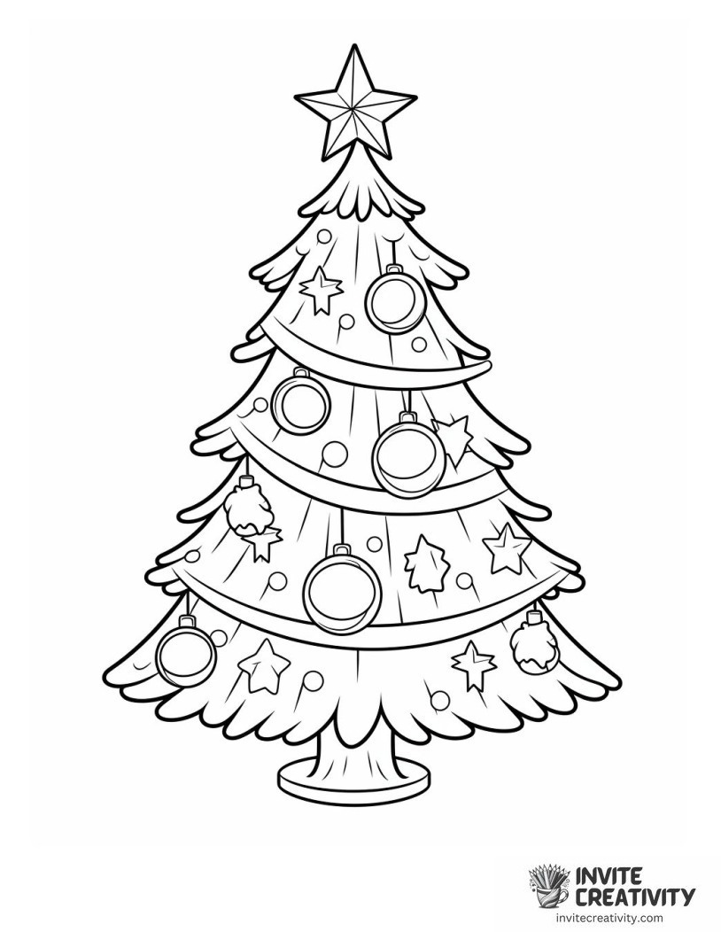 christmas tree with star tree topper drawing to color