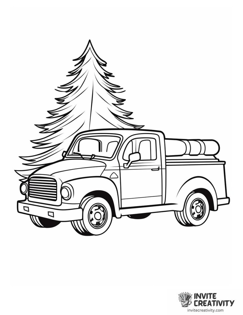 christmas truck with tree Coloring sheet of