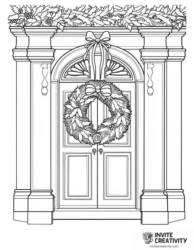 christmas wreath on the door Coloring page