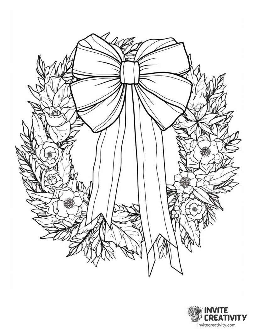 christmas wreath with bowknot Coloring sheet