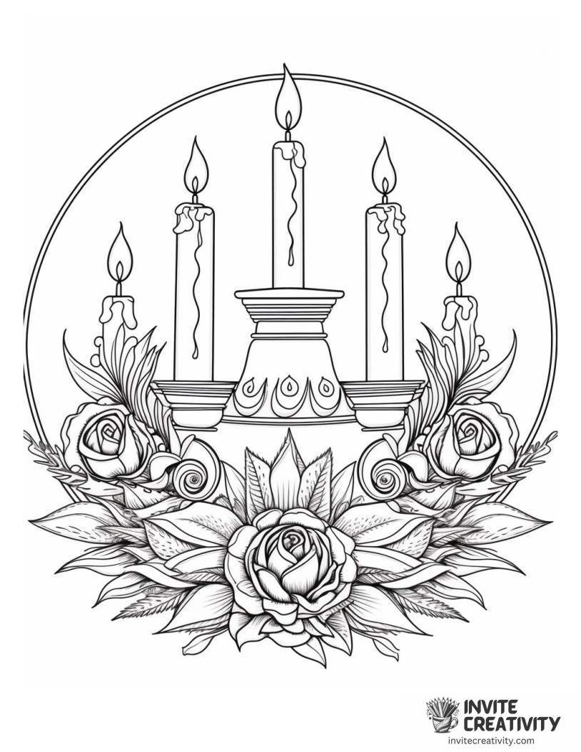 christmas wreath with lit candles in the center Coloring sheet