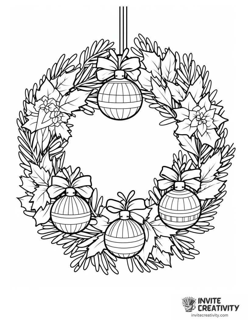 christmas wreath with ornaments To Color