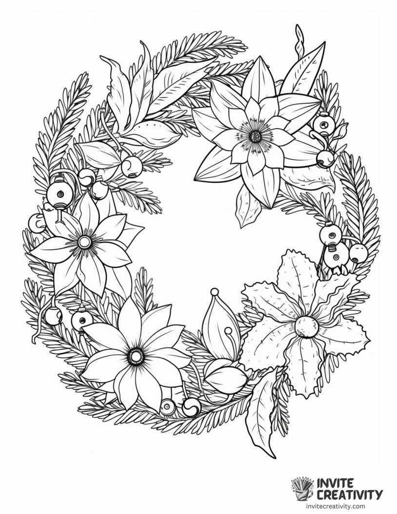 christmas wreath with small jingle bells Coloring sheet