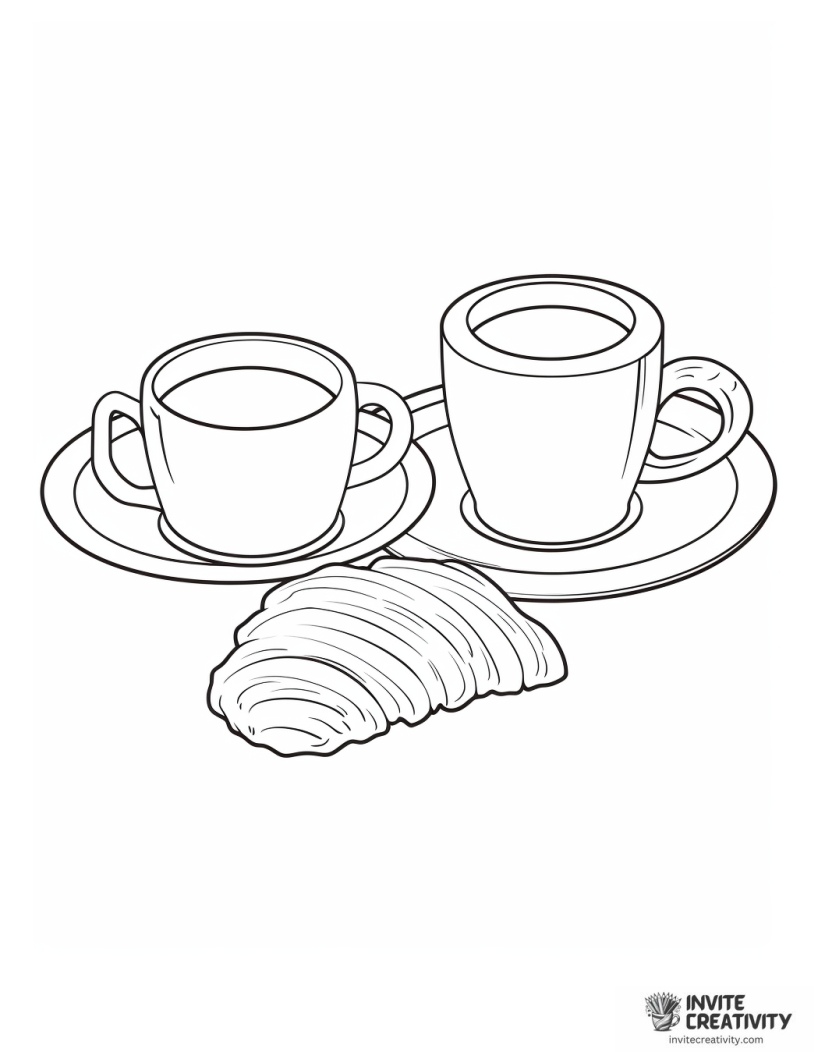 coffee and croissant drawing to color