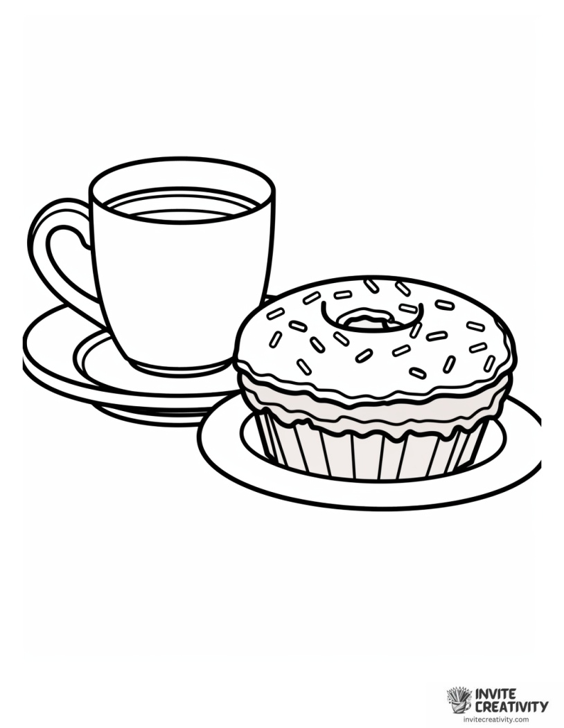 coffee and donut coloring page