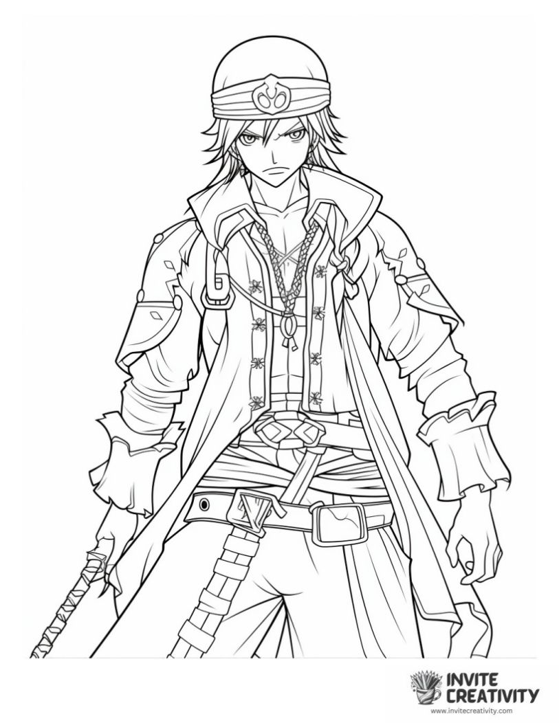 coloring page of anime pirate captain