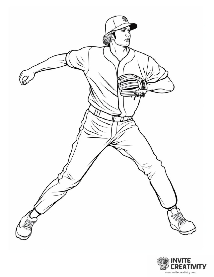 coloring page of baseball player throwing a ball
