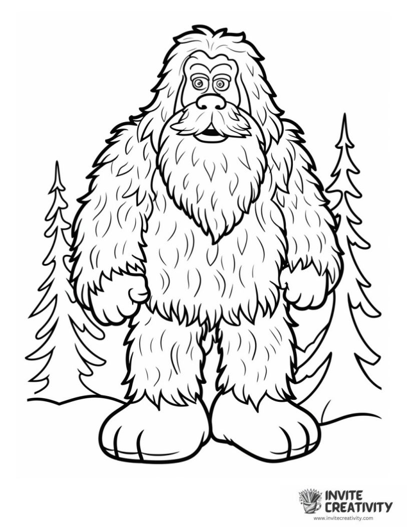 coloring page of bigfoot in forest