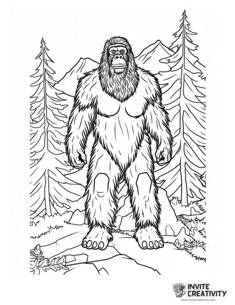 coloring page of bigfoot sillhouette for adults