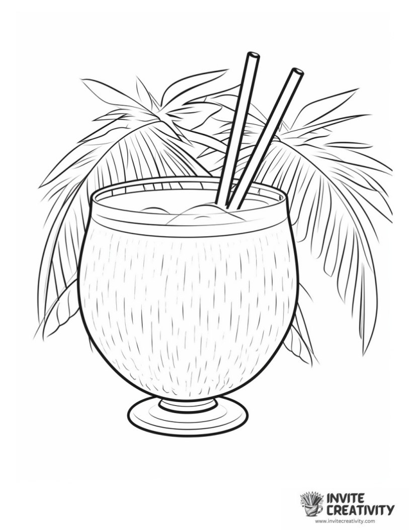 coloring page of coconut drink