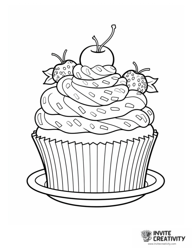 coloring page of cupcake dessert