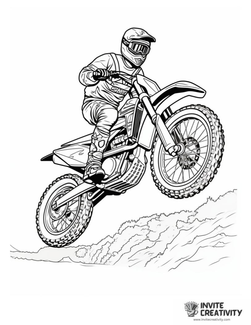 coloring page of motocross rider detailed