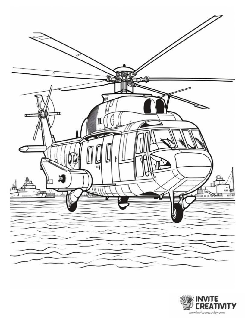 coloring page of sea rescue helicopter mission