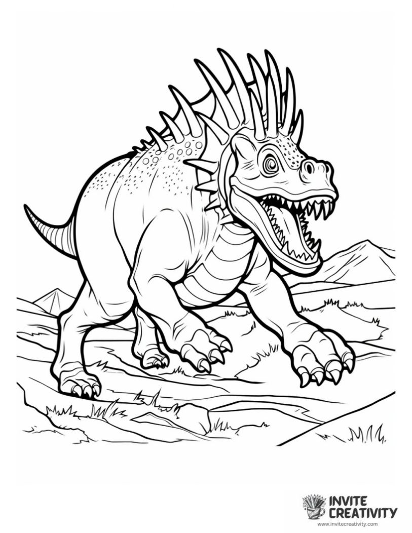 coloring page of triceratops running for adults