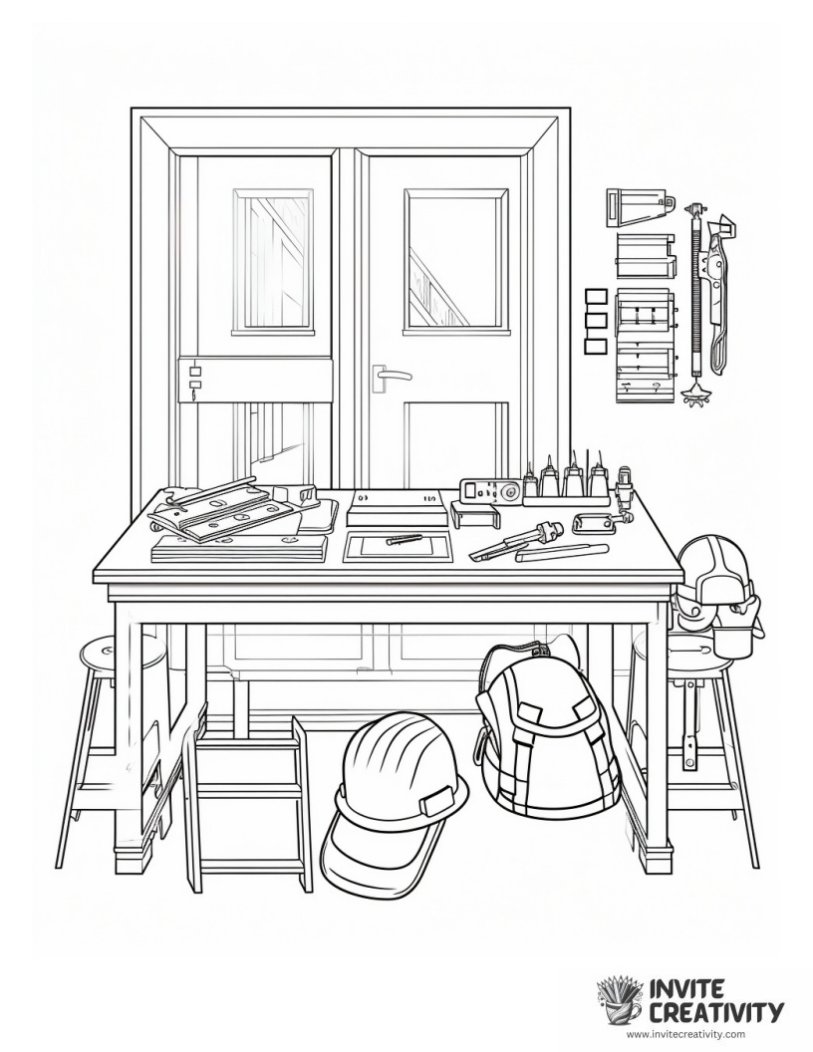 coloring sheet of construction safety equipment