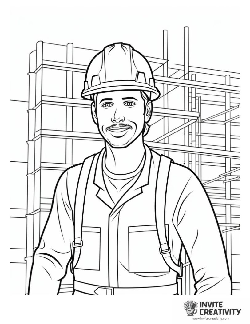 coloring sheet of construction worker