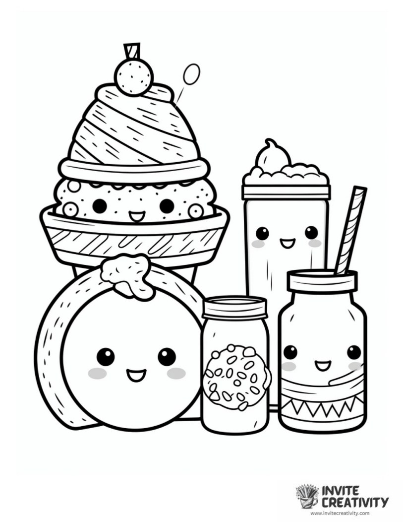 coloring sheet of junk food kawaii