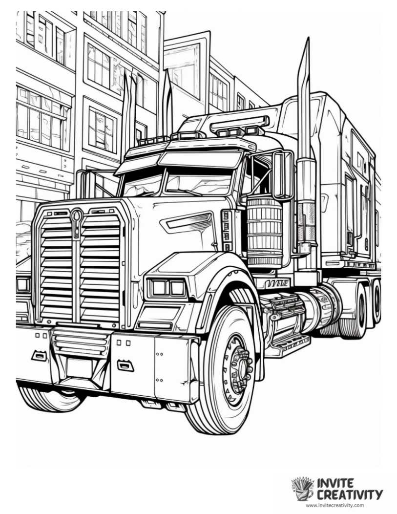 coloring sheet of optimus prime truck detailed