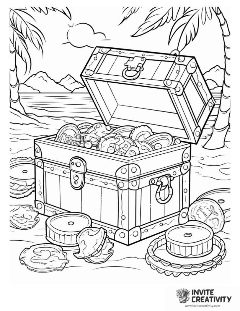coloring sheet of pirate treasure chest