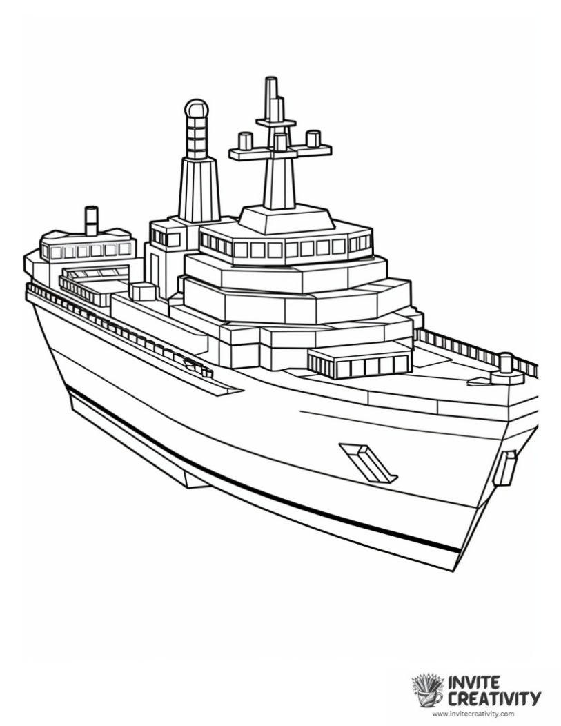 coloring sheet of ship lego style