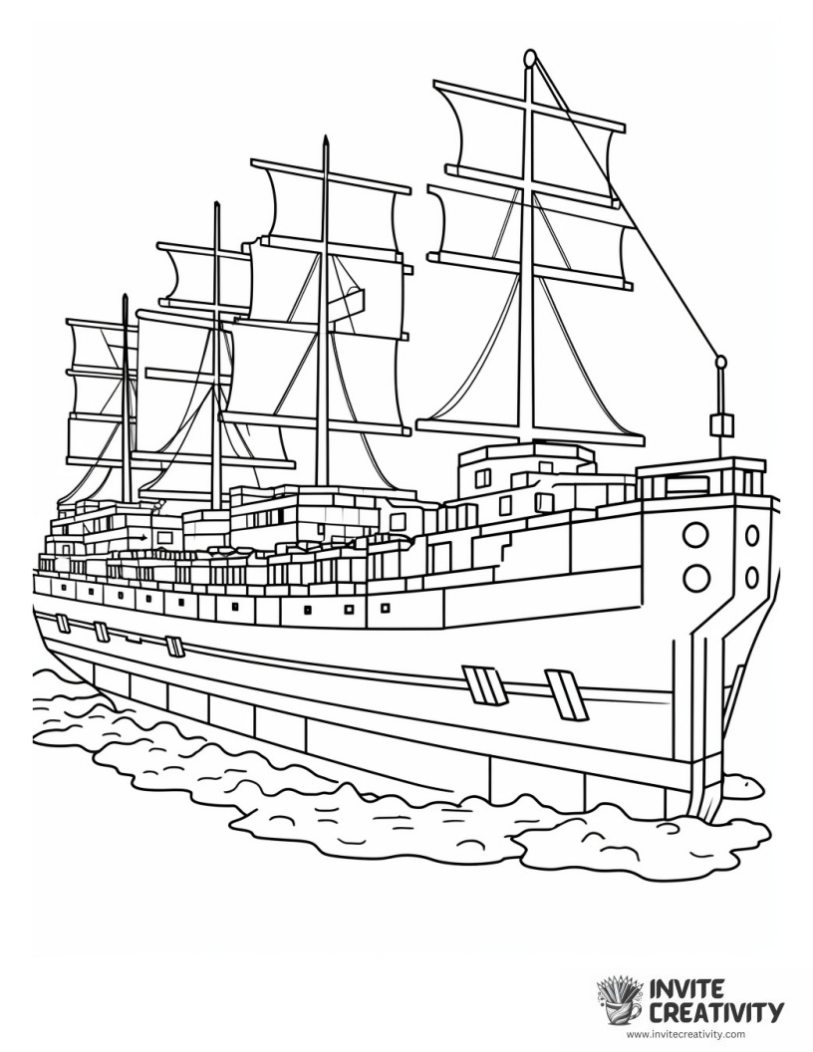 coloring sheet of ship minecraft style