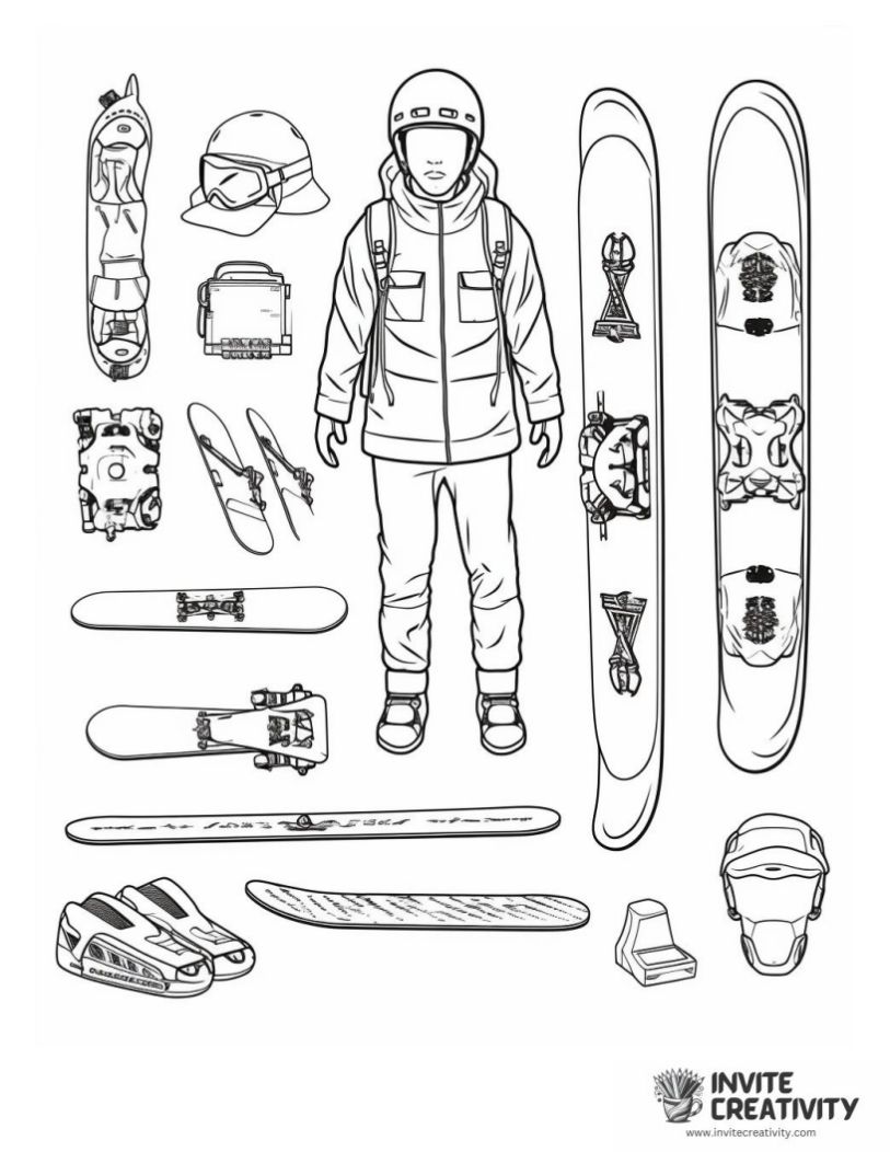 coloring sheet of winter sports