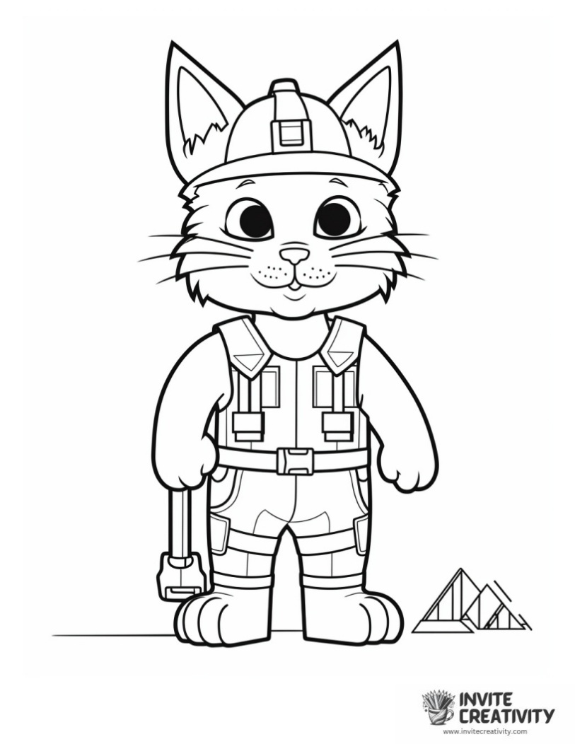 construction cat worker to color