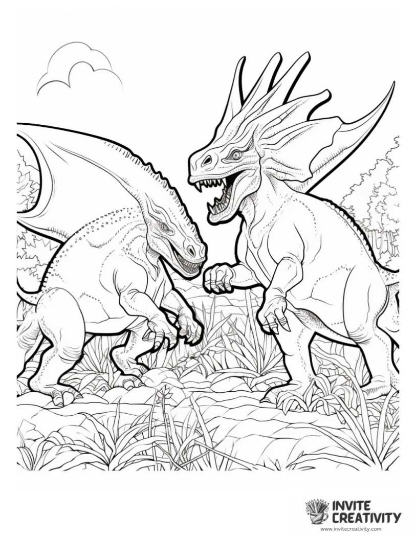 cool triceratops fighting coloring page