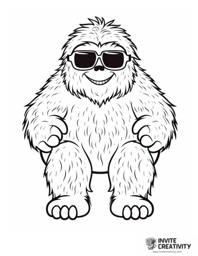 cool yeti with sunglasses coloring book page