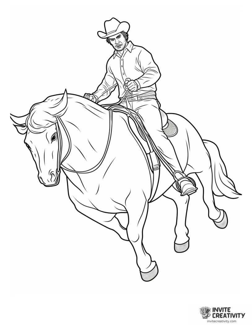 cowboy riding a bull to color