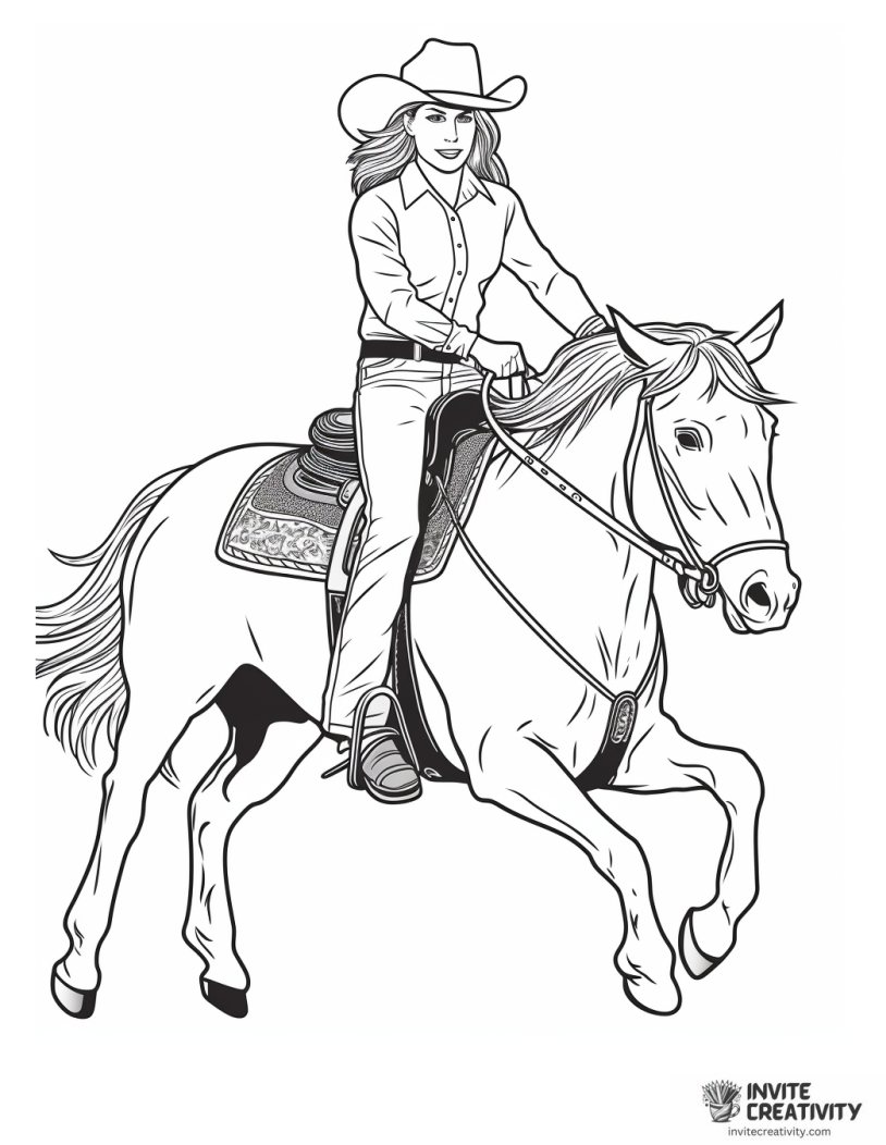 cowgirl riding a bull coloring sheet