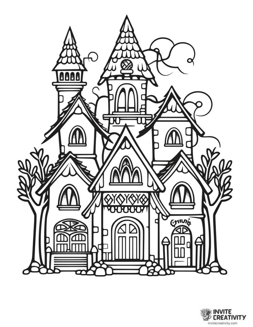 creepy haunted mansion difficult to color