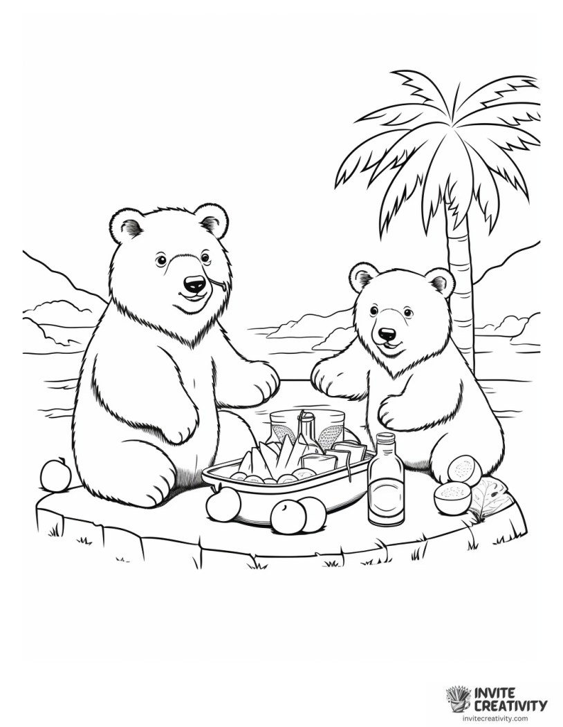 cute animals picnic coloring page