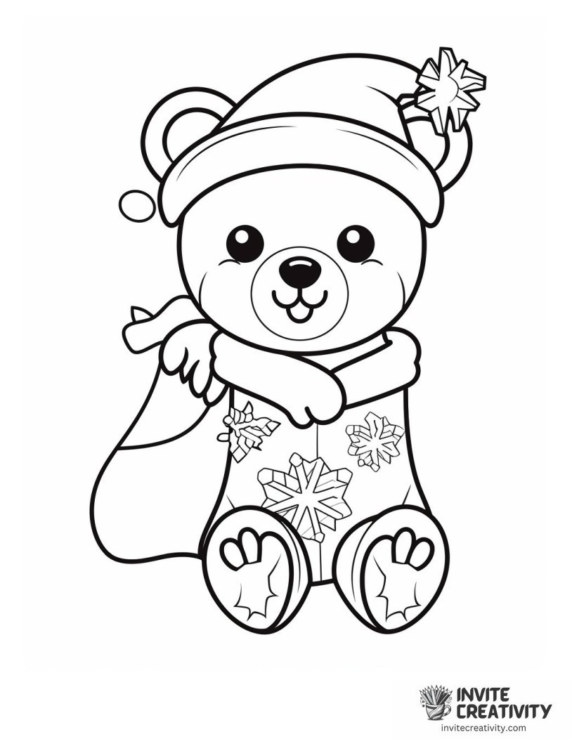 cute bear in christmas stocking Coloring sheet