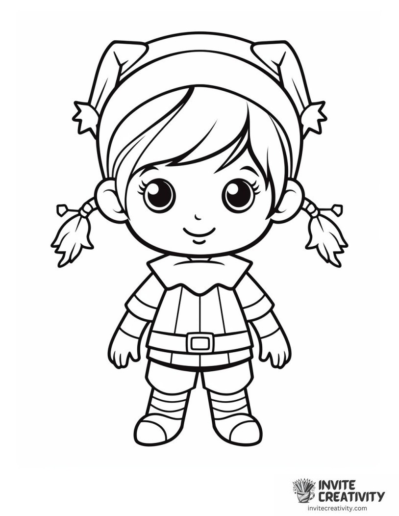 cute christmas elf drawing to color